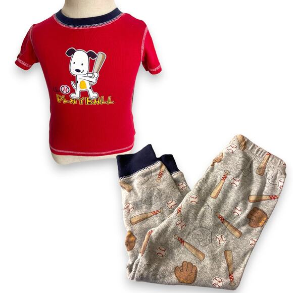 Carter's Boys Pajamas Size 18 Mo Red Gray Baseball Dog Play Ball Cotton - Picture 1 of 12